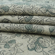 Blue Black Floral Block Print Thick Linen Fabric - Saundarya