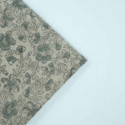 Blue Black Floral Block Print Thick Linen Fabric - Saundarya
