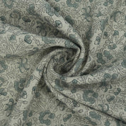 Blue Black Floral Block Print Thick Linen Fabric - Saundarya