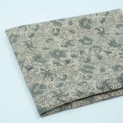 Blue Black Floral Block Print Thick Linen Fabric - Saundarya