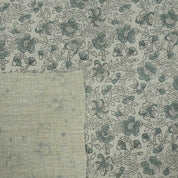 Blue Black Floral Block Print Thick Linen Fabric - Saundarya