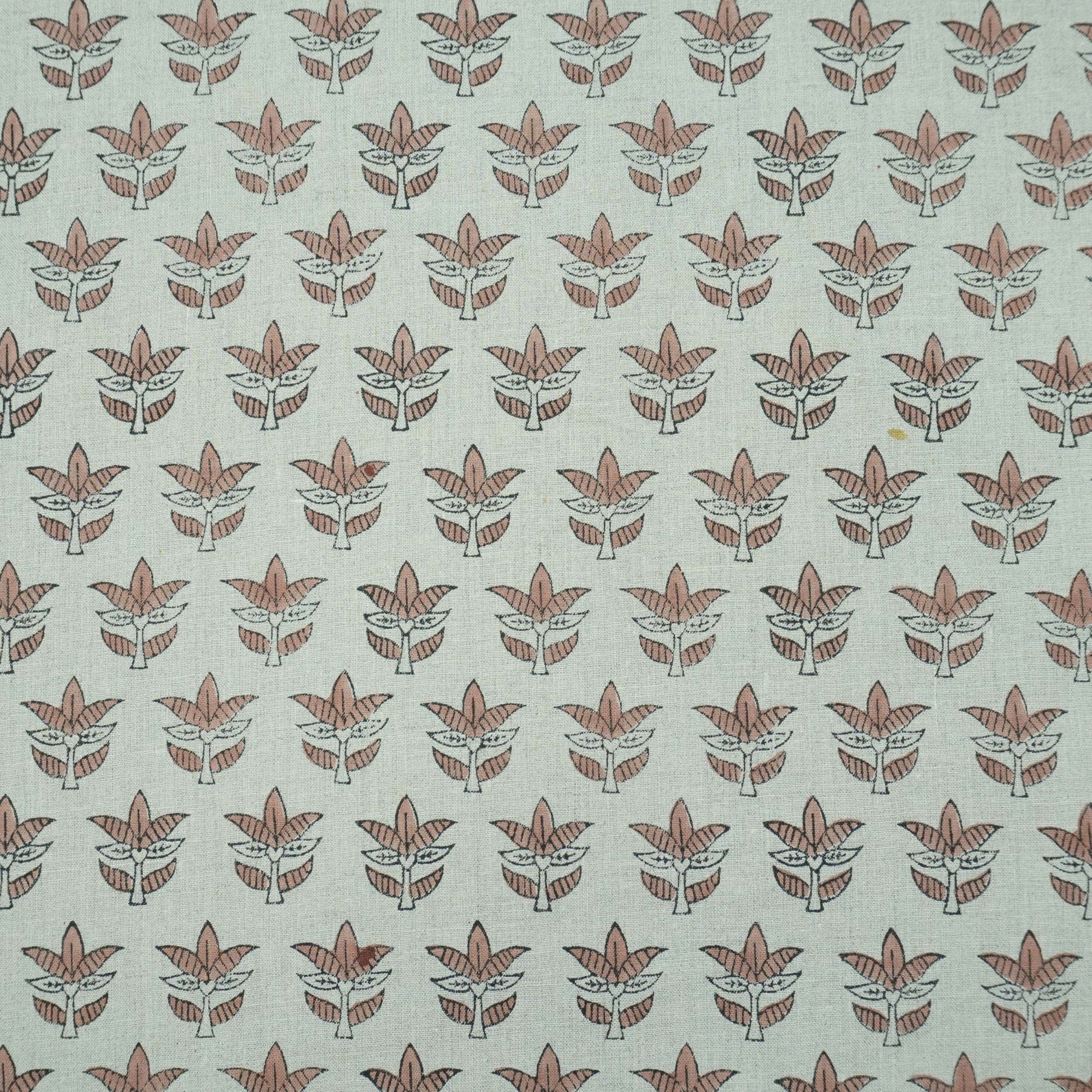 Hand Block Print 7 Patti Brown Floral Pure Linen Fabric