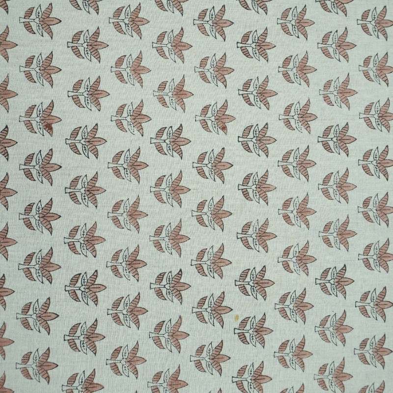 Hand Block Print 7 Patti Brown Floral Pure Linen Fabric
