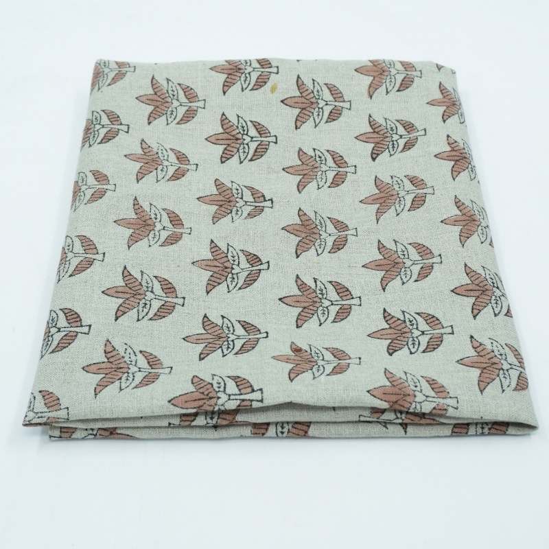 Hand Block Print 7 Patti Brown Floral Pure Linen Fabric