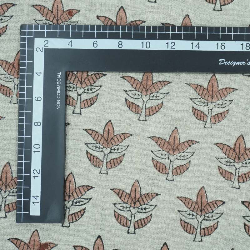 Hand Block Print 7 Patti Brown Floral Pure Linen Fabric