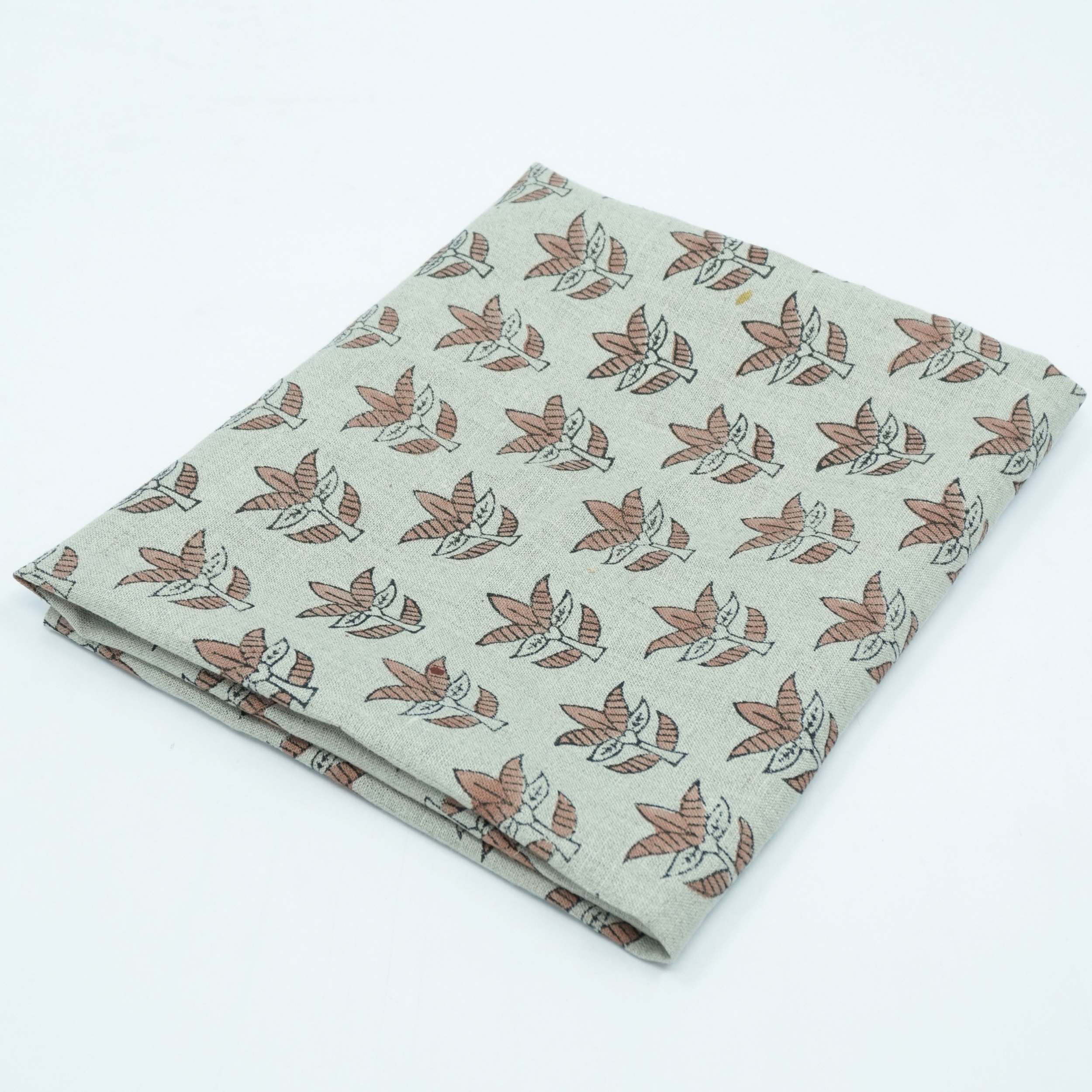 Hand Block Print 7 Patti Brown Floral Pure Linen Fabric
