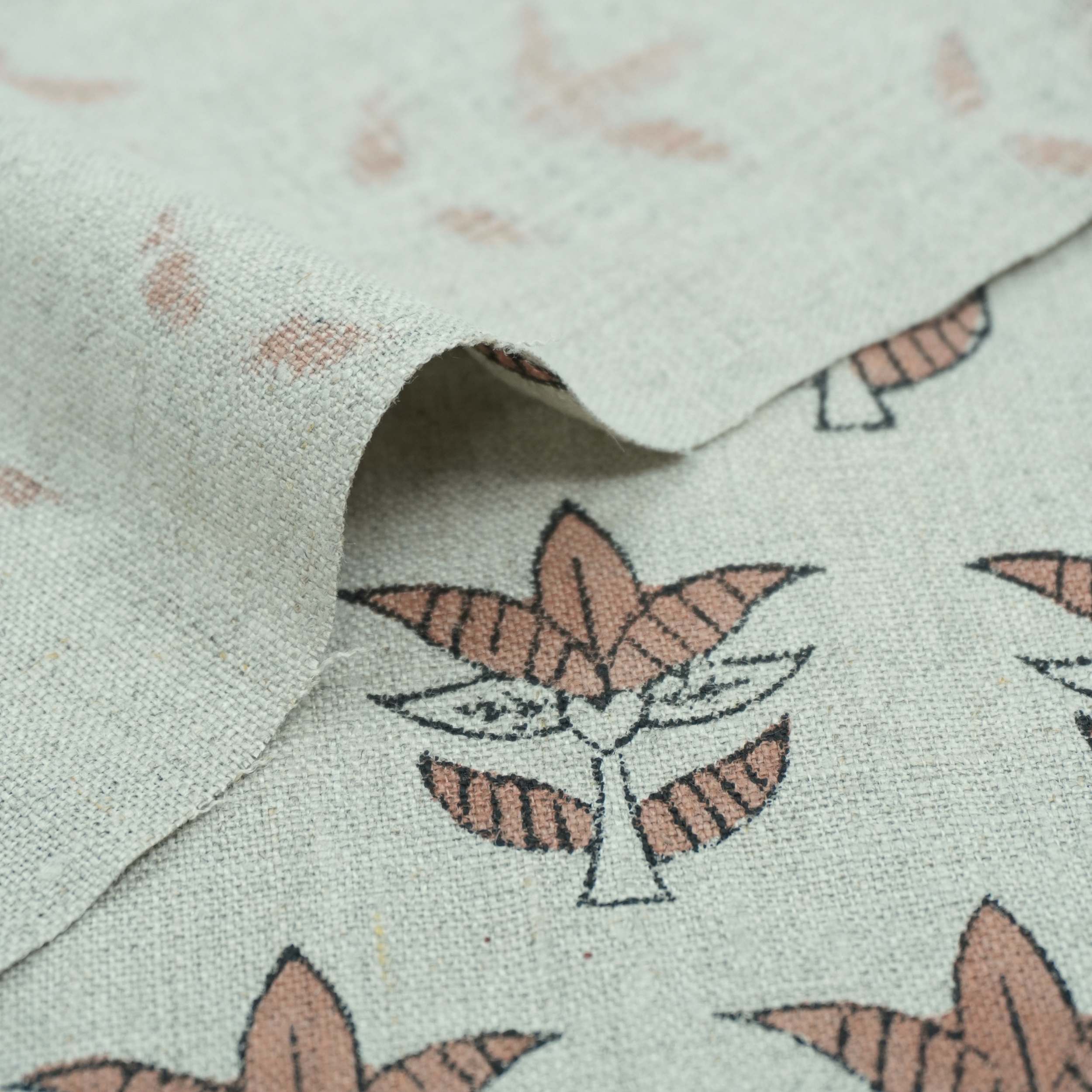 Hand Block Print 7 Patti Brown Floral Pure Linen Fabric