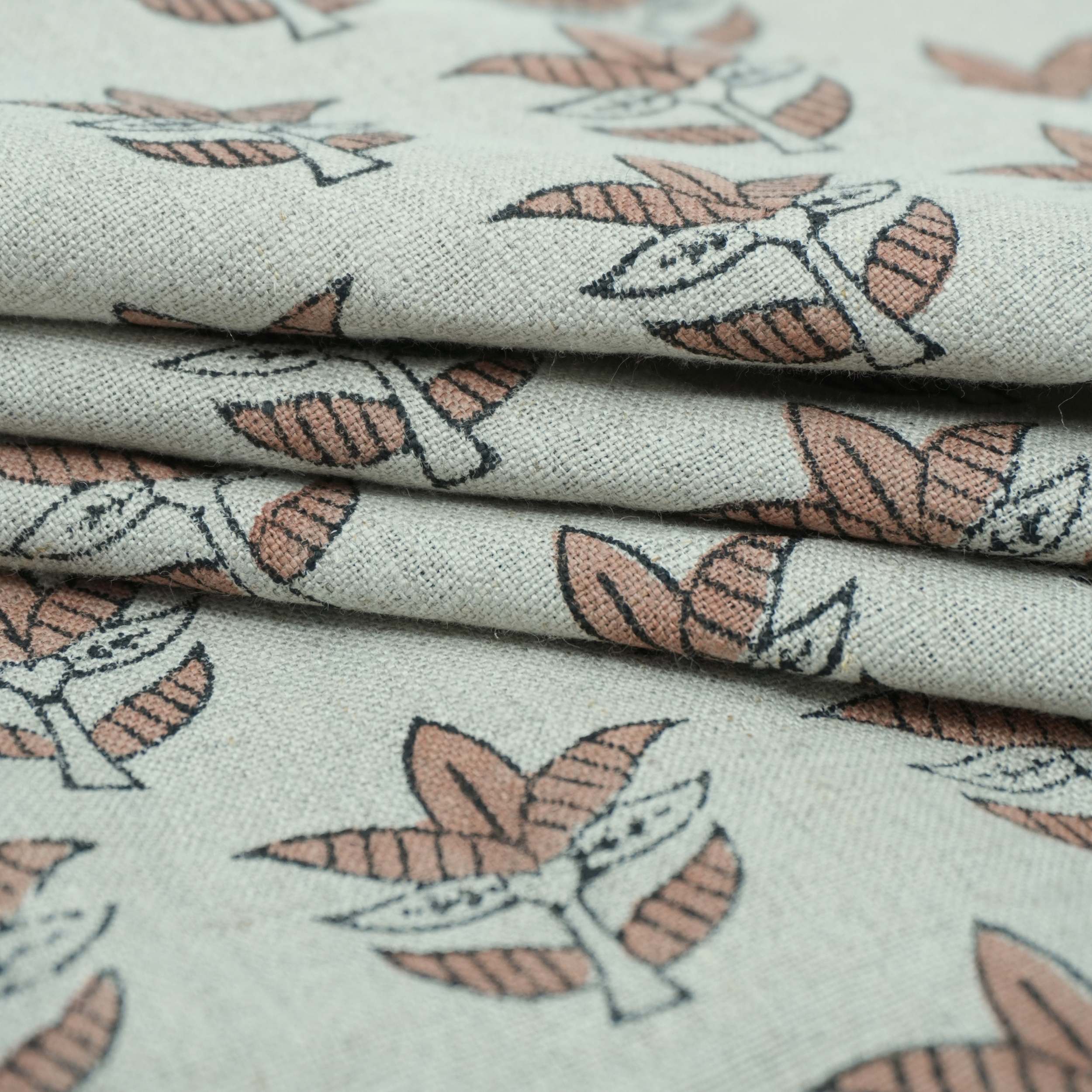 Hand Block Print 7 Patti Brown Floral Pure Linen Fabric