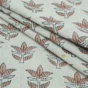 Hand Block Print 7 Patti Brown Floral Pure Linen Fabric
