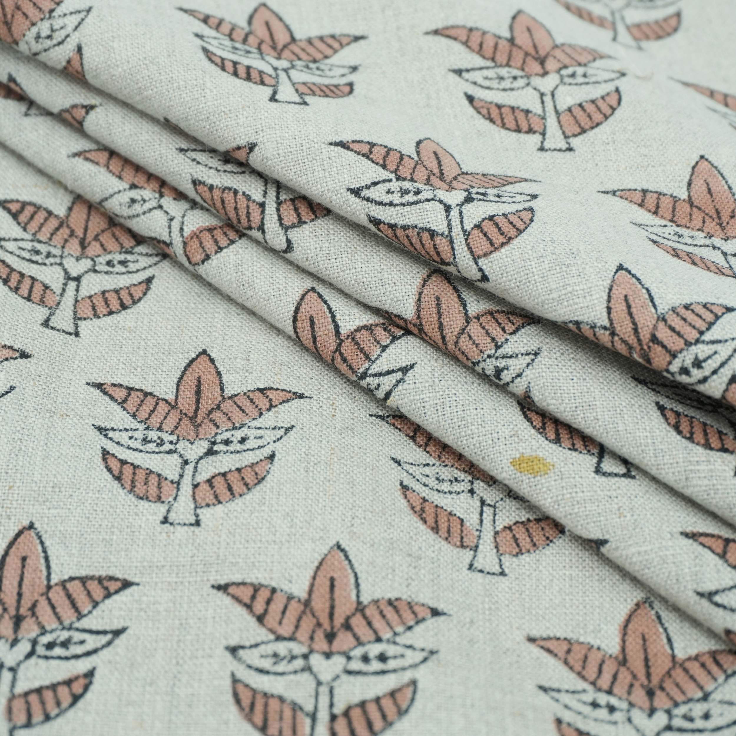 Hand Block Print 7 Patti Brown Floral Pure Linen Fabric