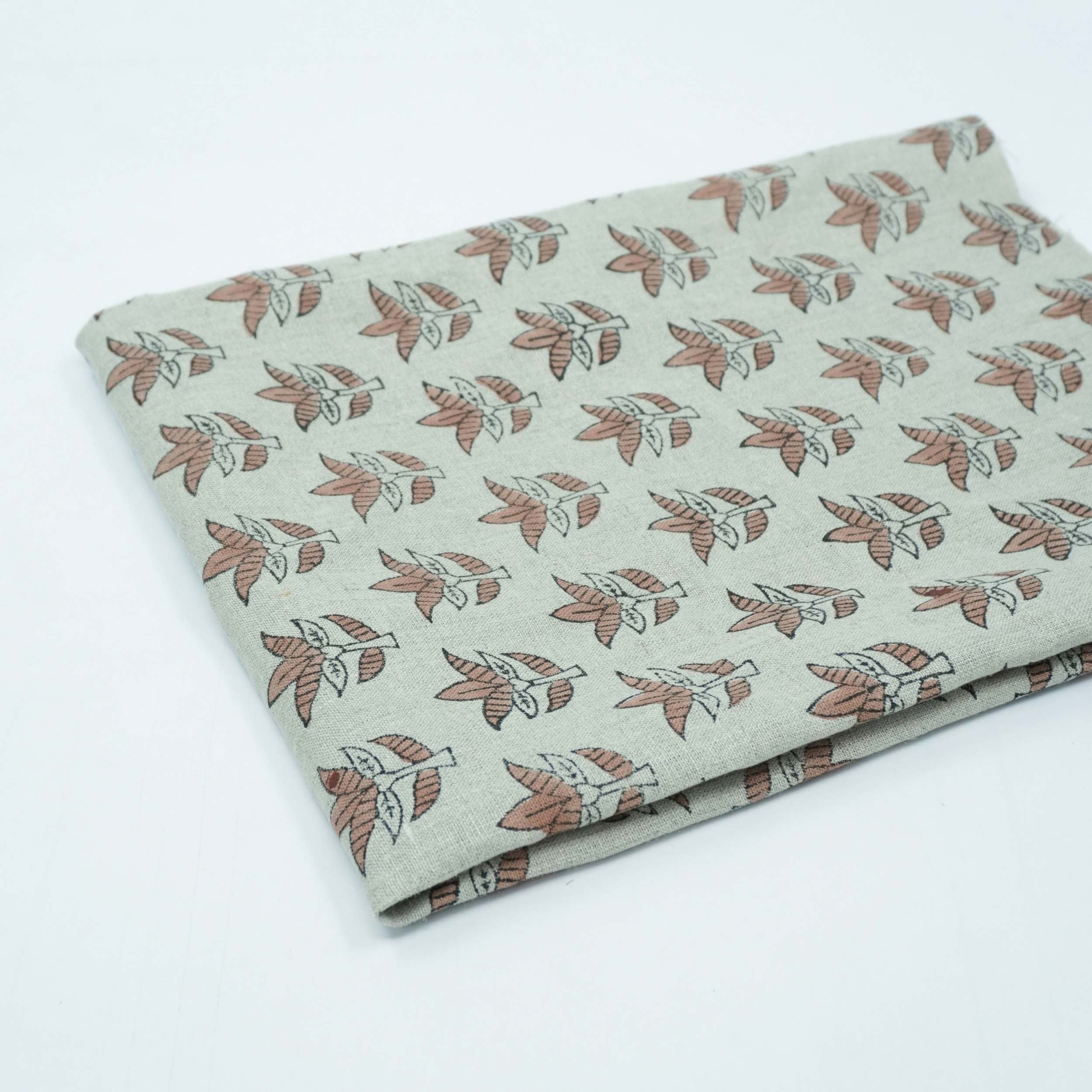 Hand Block Print 7 Patti Brown Floral Pure Linen Fabric