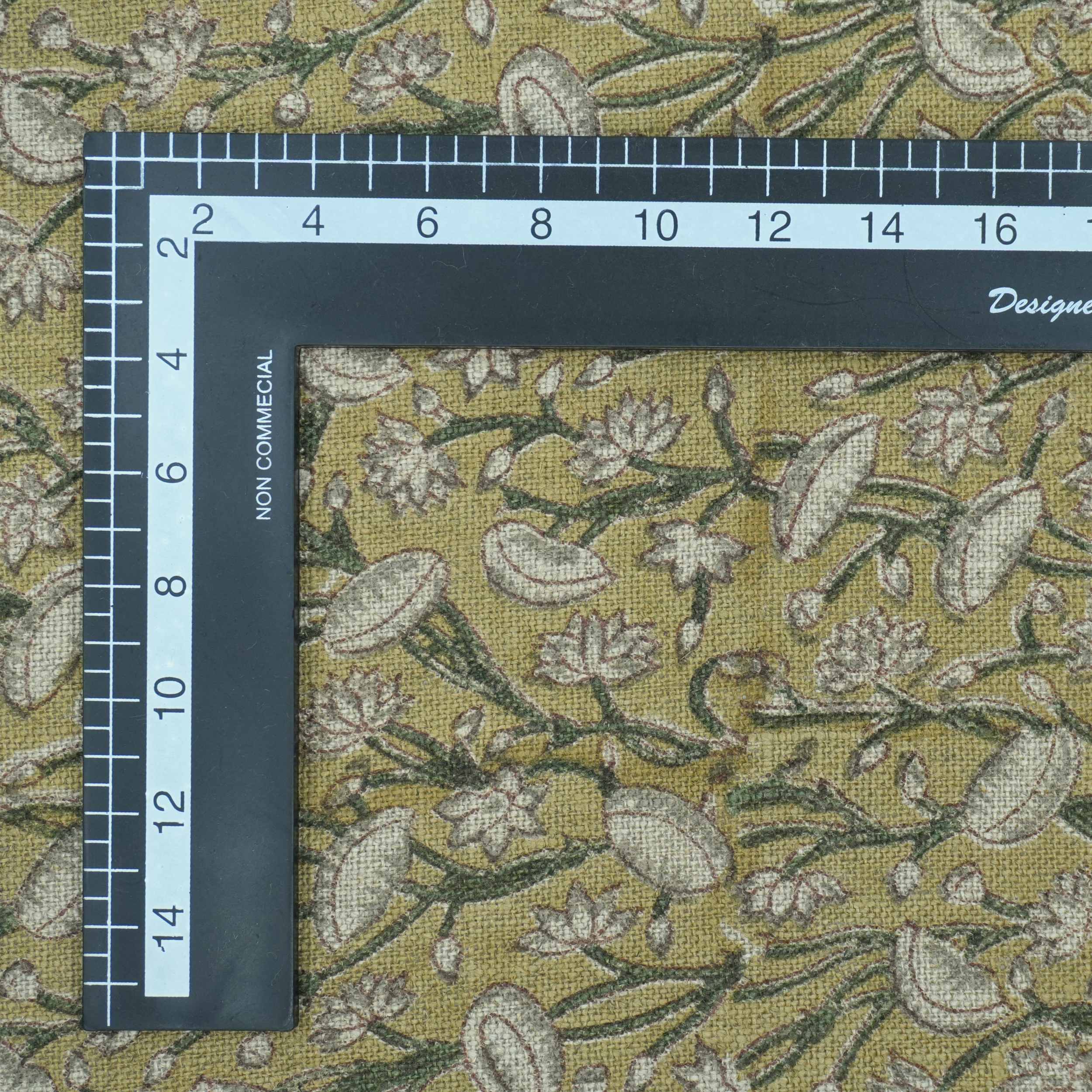 Handmade Heavy Linen Floral Pillow Fabric in Green & Mustard