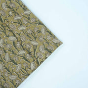 Handmade Heavy Linen Floral Pillow Fabric in Green & Mustard