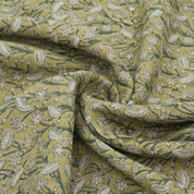 Handmade Heavy Linen Floral Pillow Fabric in Green & Mustard