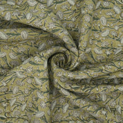 Handmade Heavy Linen Floral Pillow Fabric in Green & Mustard