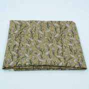 Handmade Heavy Linen Floral Pillow Fabric in Green & Mustard