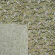 Handmade Heavy Linen Floral Pillow Fabric in Green & Mustard