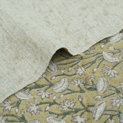 Handmade Heavy Linen Floral Pillow Fabric in Green & Mustard