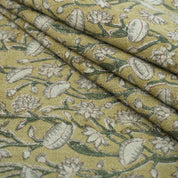 Handmade Heavy Linen Floral Pillow Fabric in Green & Mustard