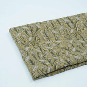 Handmade Heavy Linen Floral Pillow Fabric in Green & Mustard
