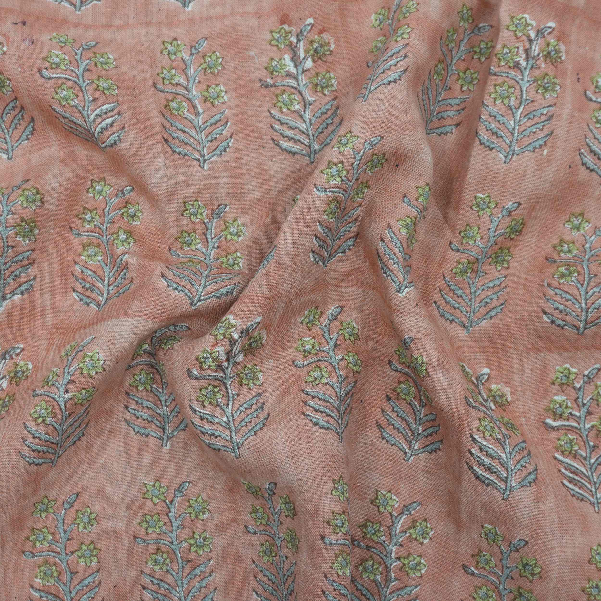 Hand Block Print Inderdhanush Brown Boho Linen Fabric