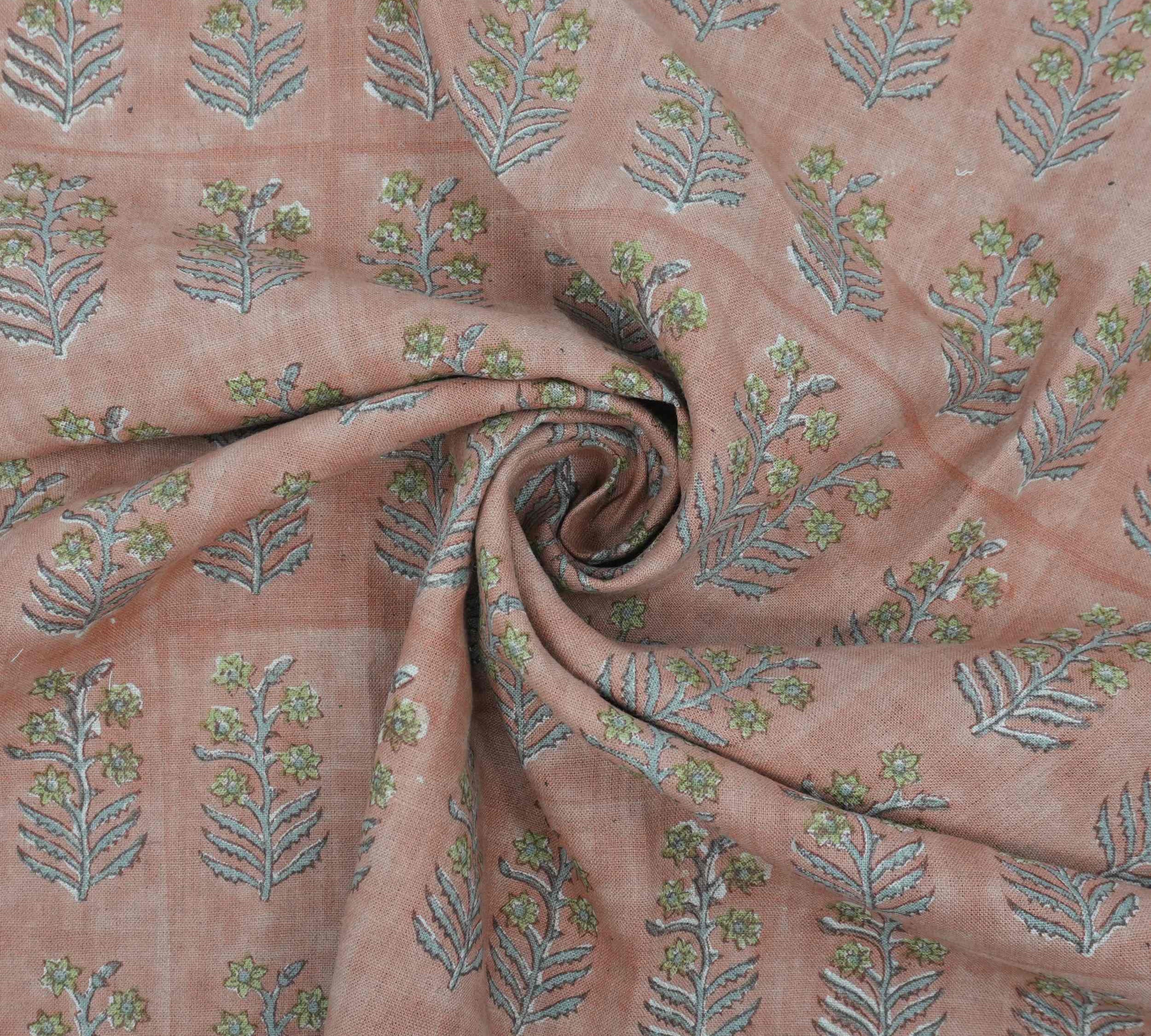 Hand Block Print Inderdhanush Brown Boho Linen Fabric