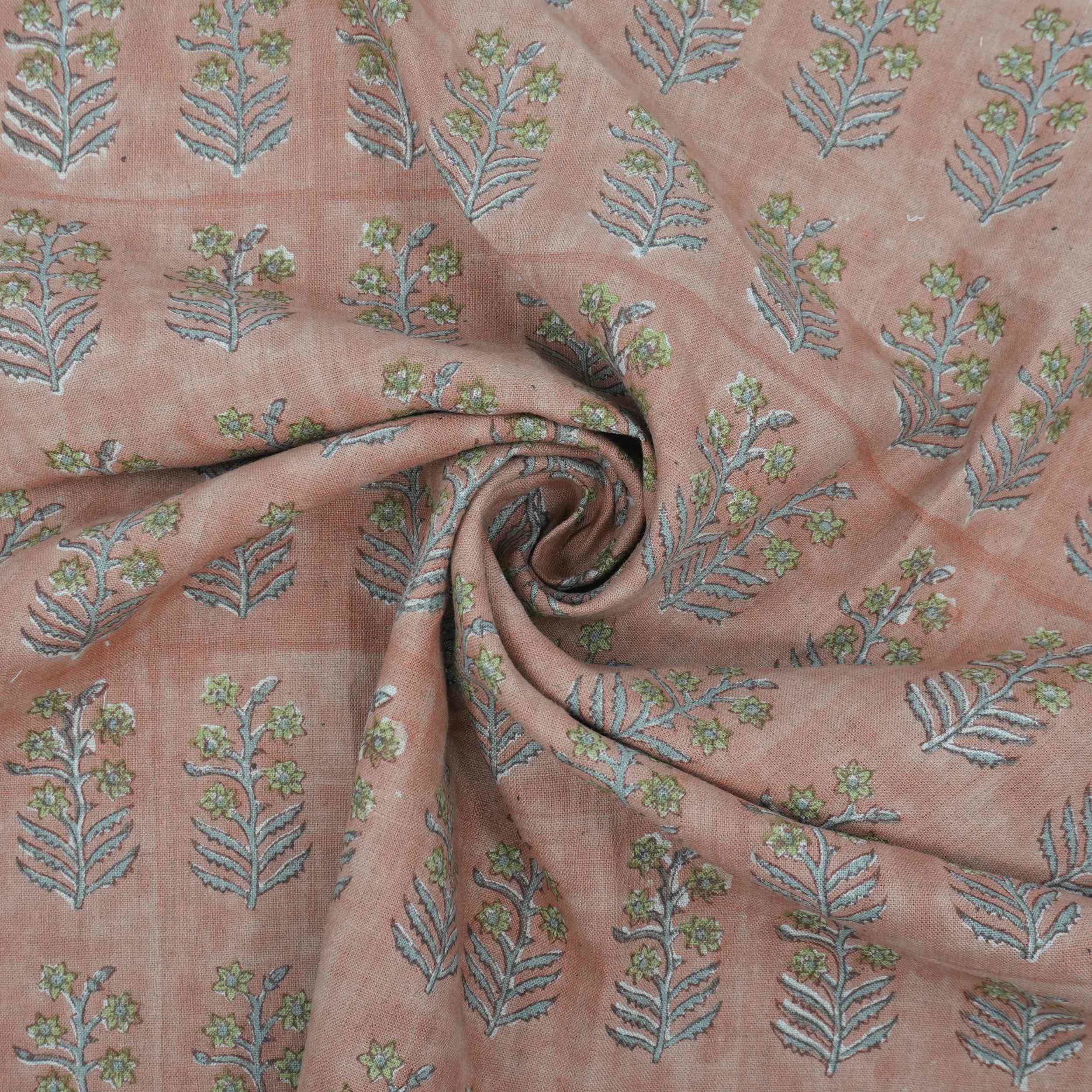 Hand Block Print Inderdhanush Brown Boho Linen Fabric