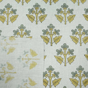 Indian Handmade Gray Yellow Floral Linen Cushion Fabric - Chahat