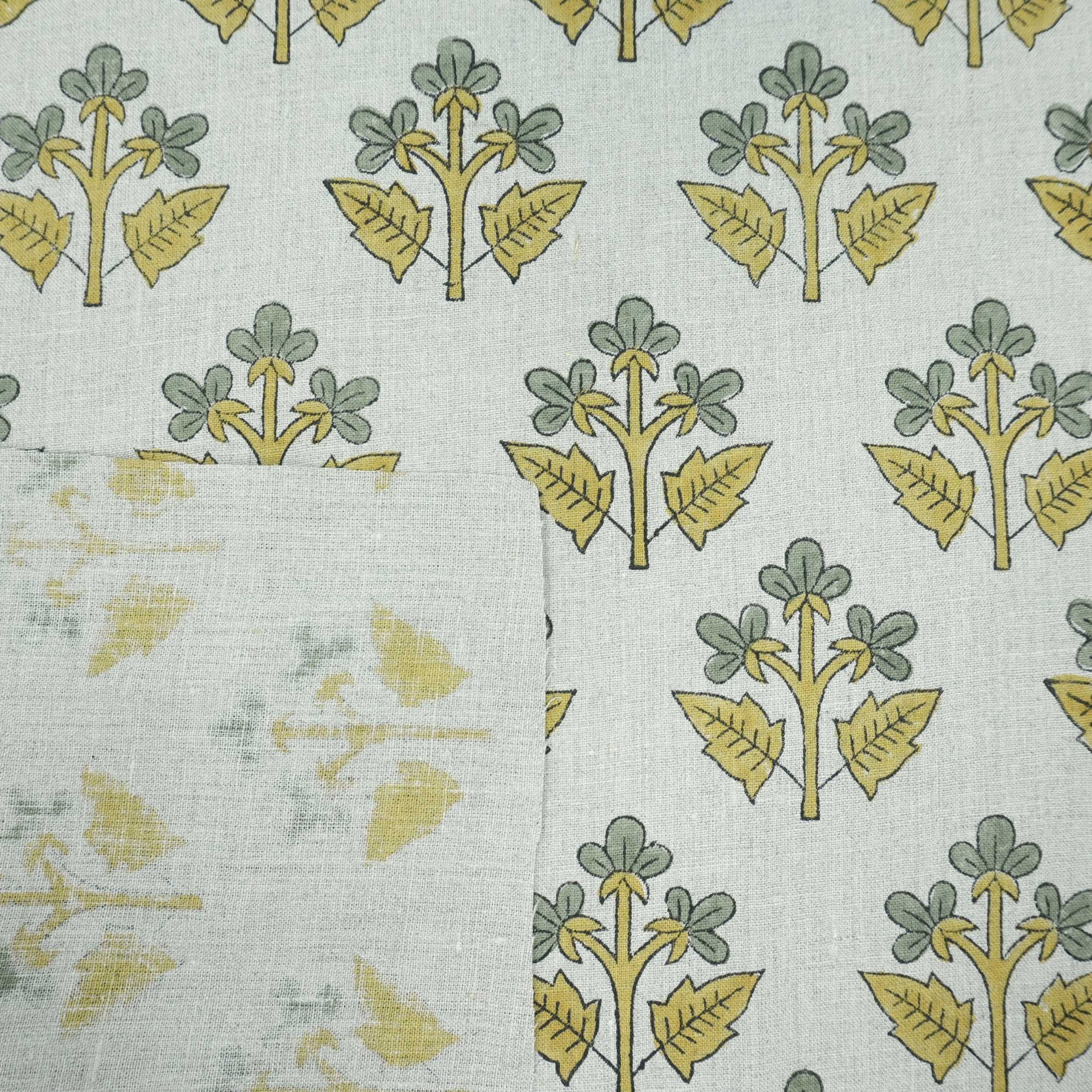 Indian Handmade Gray Yellow Floral Linen Cushion Fabric - Chahat