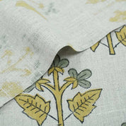 Indian Handmade Gray Yellow Floral Linen Cushion Fabric - Chahat