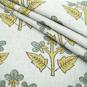 Indian Handmade Gray Yellow Floral Linen Cushion Fabric - Chahat