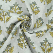 Indian Handmade Gray Yellow Floral Linen Cushion Fabric - Chahat