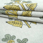 Indian Handmade Gray Yellow Floral Linen Cushion Fabric - Chahat