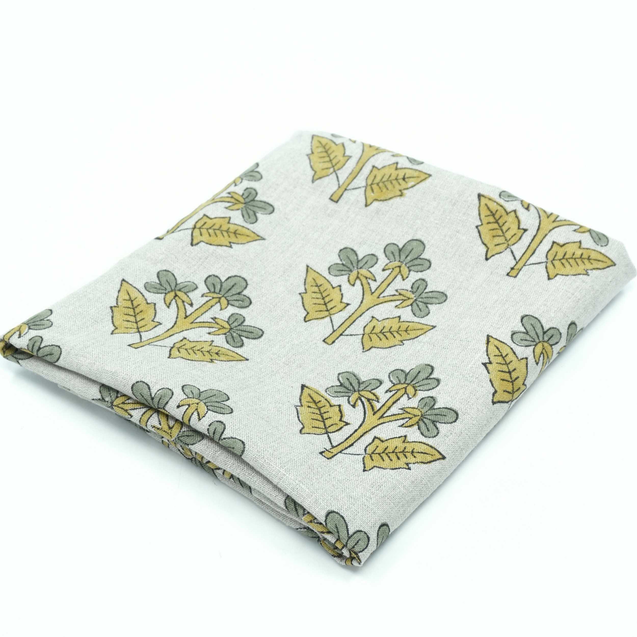 Indian Handmade Gray Yellow Floral Linen Cushion Fabric - Chahat