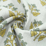 Indian Handmade Gray Yellow Floral Linen Cushion Fabric - Chahat