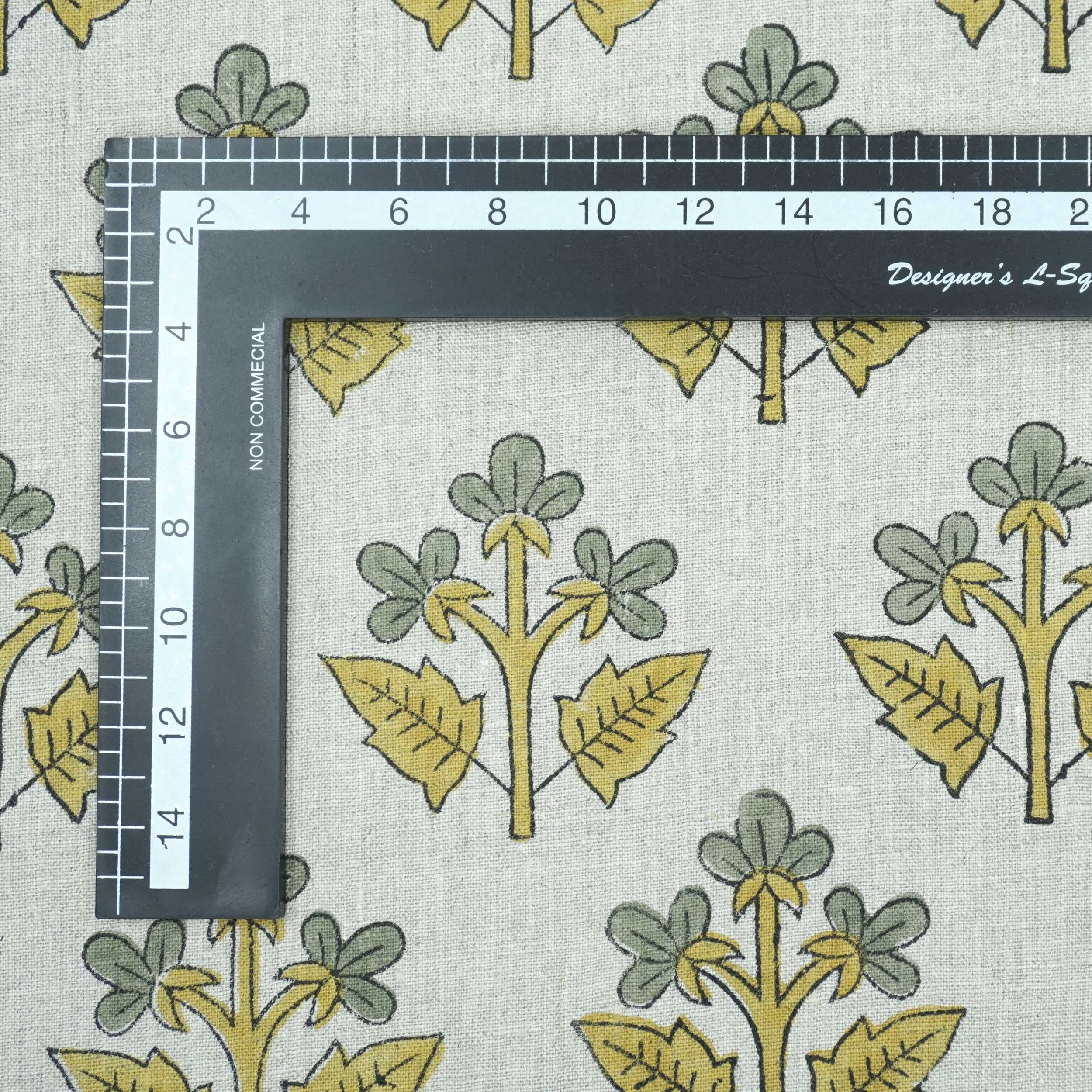 Indian Handmade Gray Yellow Floral Linen Cushion Fabric - Chahat