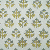 Indian Handmade Gray Yellow Floral Linen Cushion Fabric - Chahat