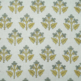 Indian Print Gray & Mustard Leaves Linen Fabric - Chahat