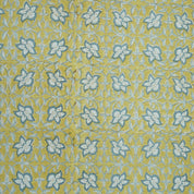 Chudamani Yellow & Blue Floral Hand Block Print Pure Linen Fabric