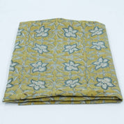 Chudamani Yellow & Blue Floral Hand Block Print Pure Linen Fabric