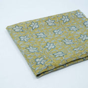 Chudamani Yellow & Blue Floral Hand Block Print Pure Linen Fabric
