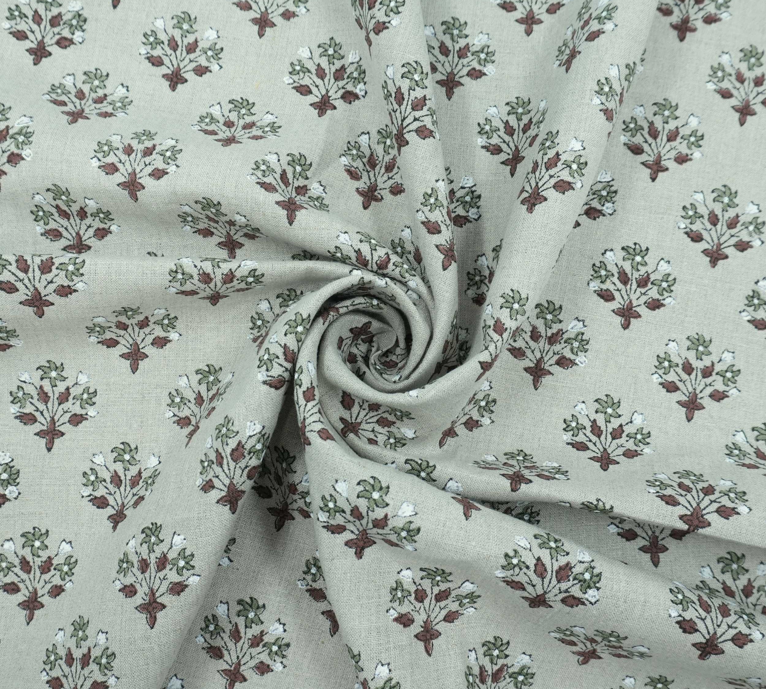 Handmade Green Floral Pure Linen Sofa Cushion Fabric - Diwali Flower