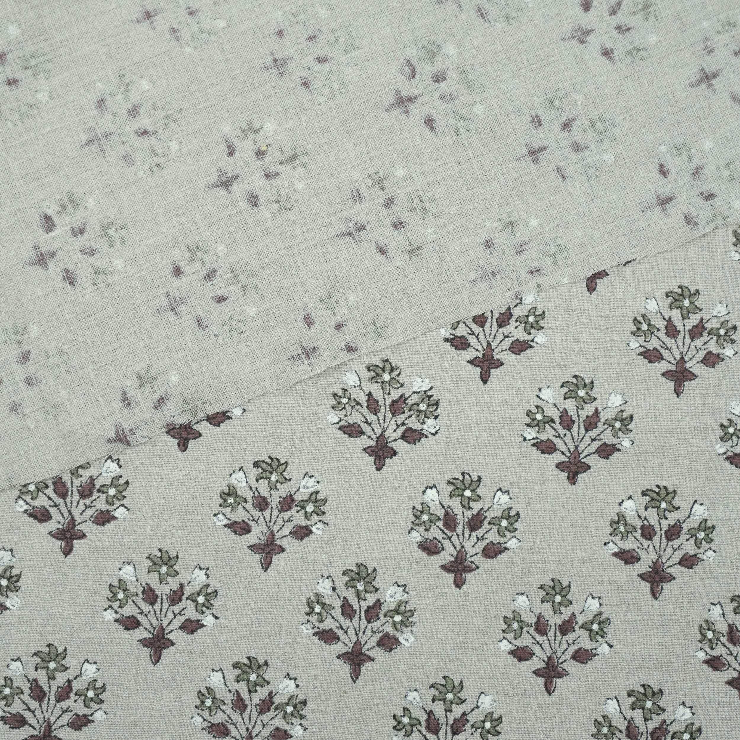 Handmade Green Floral Pure Linen Sofa Cushion Fabric - Diwali Flower