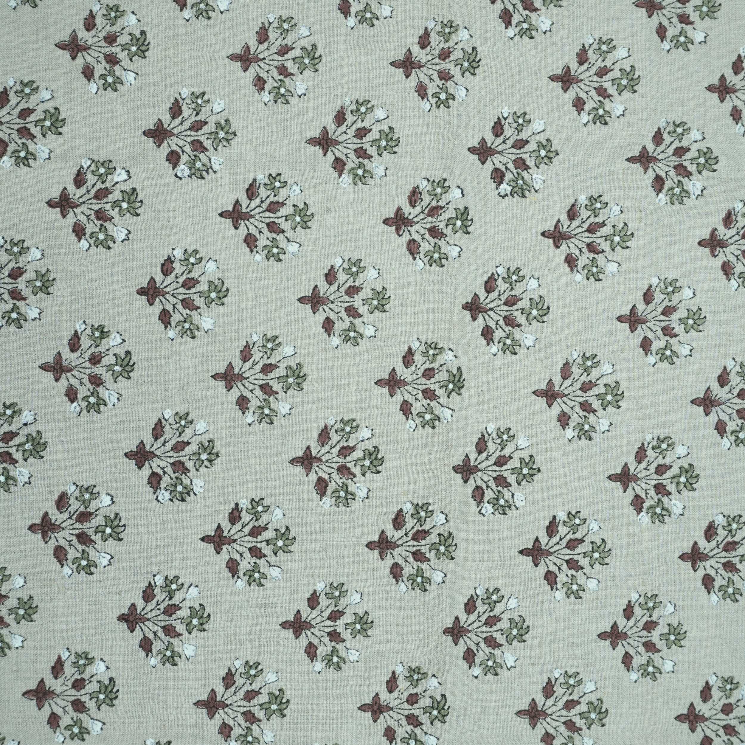 Handmade Green Floral Pure Linen Sofa Cushion Fabric - Diwali Flower