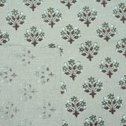 Handmade Green Floral Pure Linen Sofa Cushion Fabric - Diwali Flower