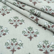 Handmade Green Floral Pure Linen Sofa Cushion Fabric - Diwali Flower