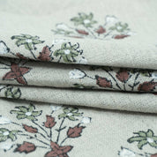 Handmade Green Floral Pure Linen Sofa Cushion Fabric - Diwali Flower
