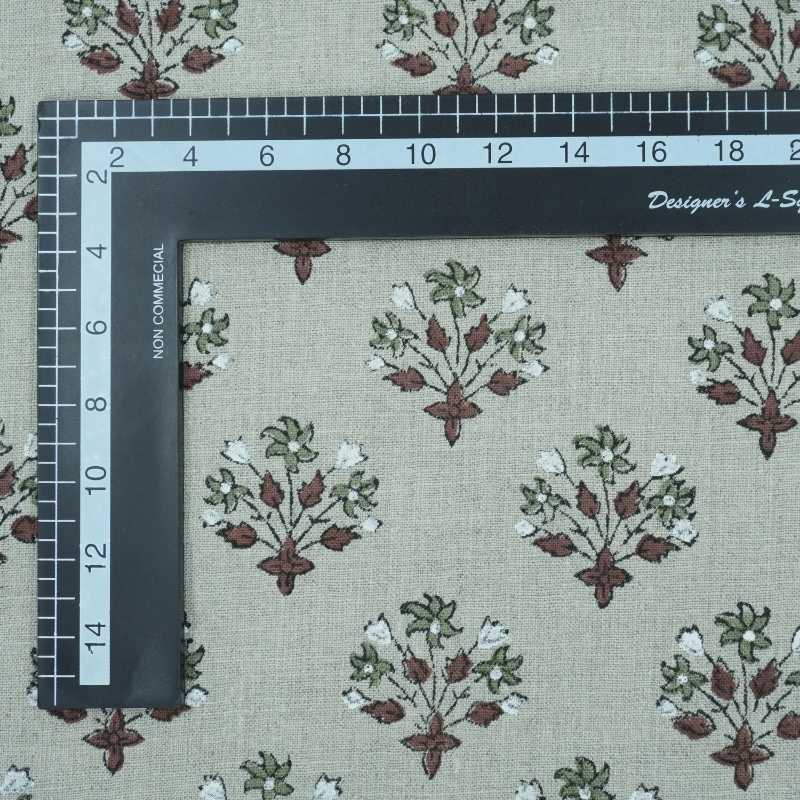 Handmade Green Floral Pure Linen Sofa Cushion Fabric - Diwali Flower
