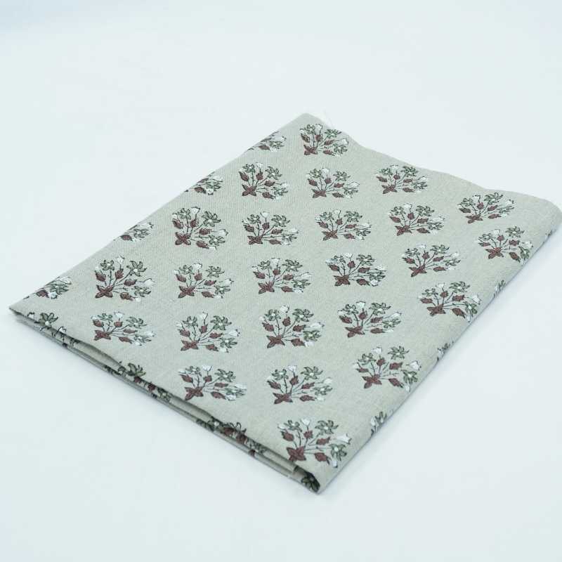Handmade Green Floral Pure Linen Sofa Cushion Fabric - Diwali Flower