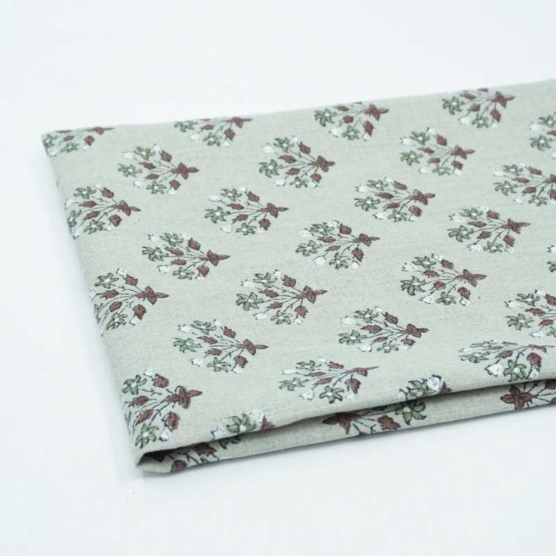 Handmade Green Floral Pure Linen Sofa Cushion Fabric - Diwali Flower